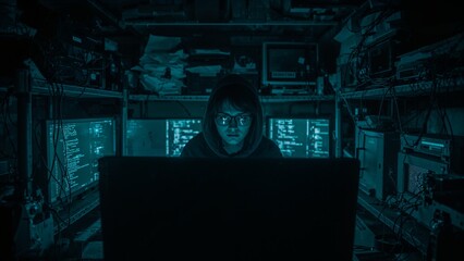 Computer hacker is working with code, hacking cyber security background