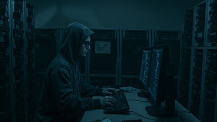 Computer hacker is working with code, hacking cyber security background