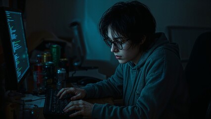 Computer hacker is working with code, hacking cyber security background