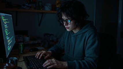 Computer hacker is working with code, hacking cyber security background