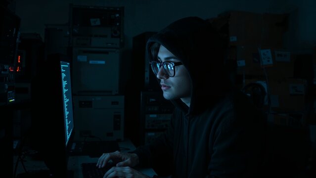 Computer hacker is working with code, hacking cyber security background