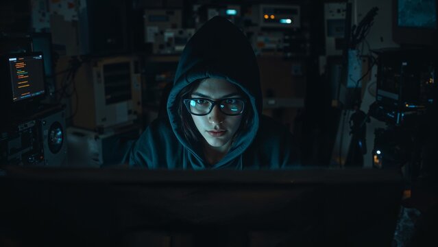Computer hacker is working with code, hacking cyber security background