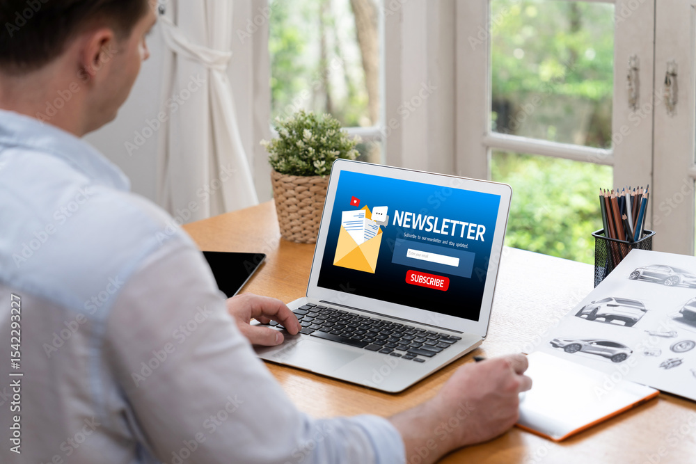 Poster newsletter signup page on computer for customer to subscribe brisk newsletter update information to 