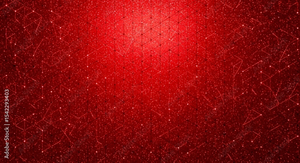 Poster red glitter background with glowing particles and abstract geometric grid pattern. digital technolog