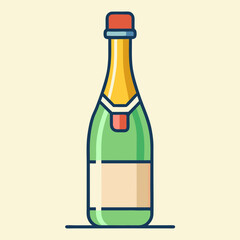 Stylized Illustration of a Green and Yellow Champagne Bottle on Neutral Background