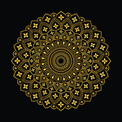Luxurious Golden Mandala Ornament on Black Background