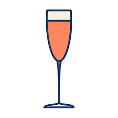 A minimalist illustration of a tall champagne flute filled with rose sparkling wine