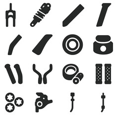 Obraz premium Bicycle Parts Icons. Solid style icons of bicycle parts: suspension fork, rear shock, top tube, down tube, seat tube, bottom tube