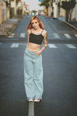 young woman walking on the street