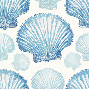 Seashell seamless pattern Minimalist Cuter seashell pattern Fabric wrapping coastal Blue beach ocean life