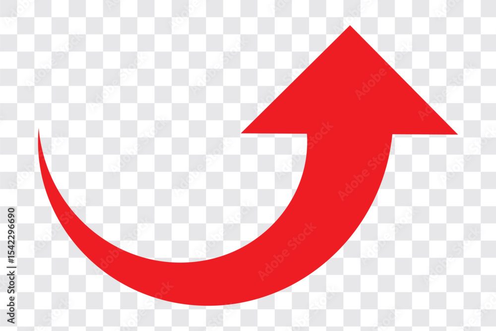 Poster red arrow icon. red long curved arrow on white background. long arrow. curved arrow. set long red cu