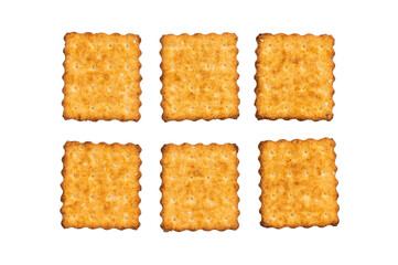 Wholemeal salt french crackers isolated on white background, top view.