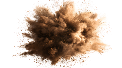 Deep brown powder dust explosion isolated on a white background