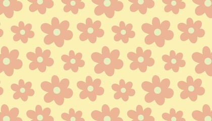 Seamless retro flower pattern in warm peach and yellow colors for textile designs