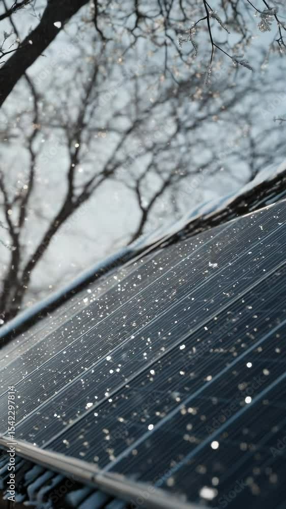 Poster a close-up shot of a solar panel installed on a roof, suitable for use in environmental or technolog