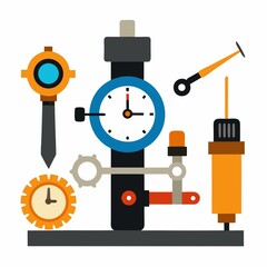 Industrial automation equipment machinery time clock process control system on white background