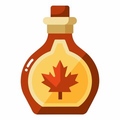Delicious maple syrup bottle with leaf for breakfast pancake topping syrup on white background
