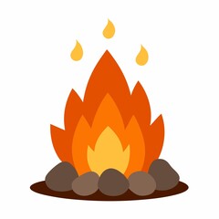 Campfire illustration design for outdoor camping and fire safety elements on white background
