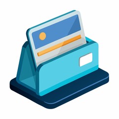 Isometric business card holder mockup for office desk branding presentation on white background