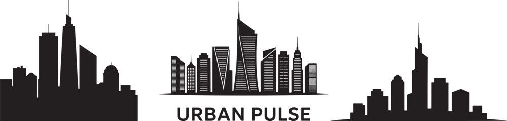 Minimalist Black Silhouette of a Modern City Skyline at Dusk