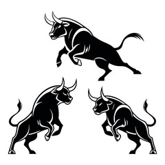 aggressive-bull-silhouettes-set---powerful-animal-.eps