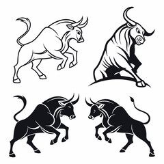 bull-head-and-body-pose-collection---fierce-animal.eps