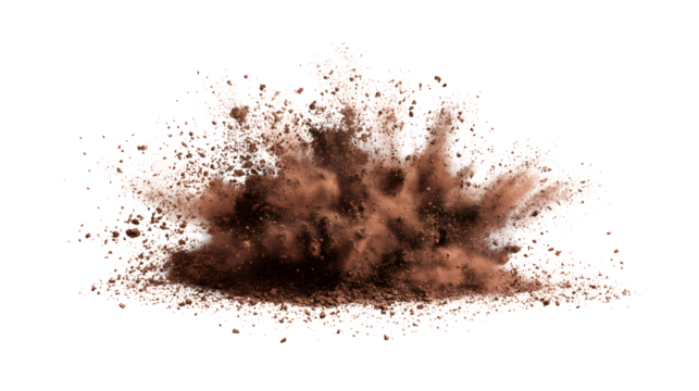 Deep brown powder dust explosion isolated on a white background
