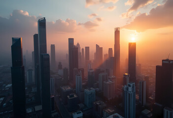 Fototapeta premium Cidade com prédios ao pôr do sol