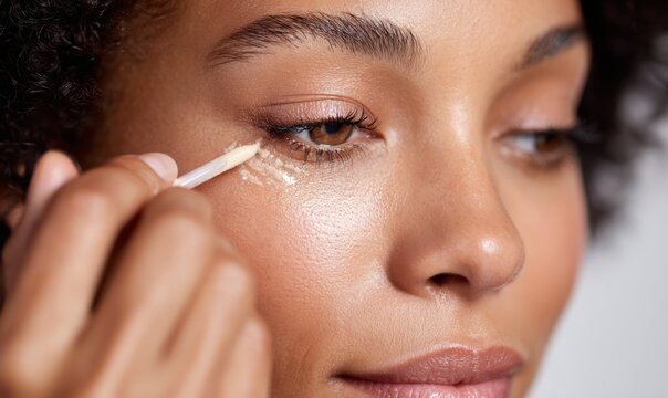 Close-up of a person applying concealer