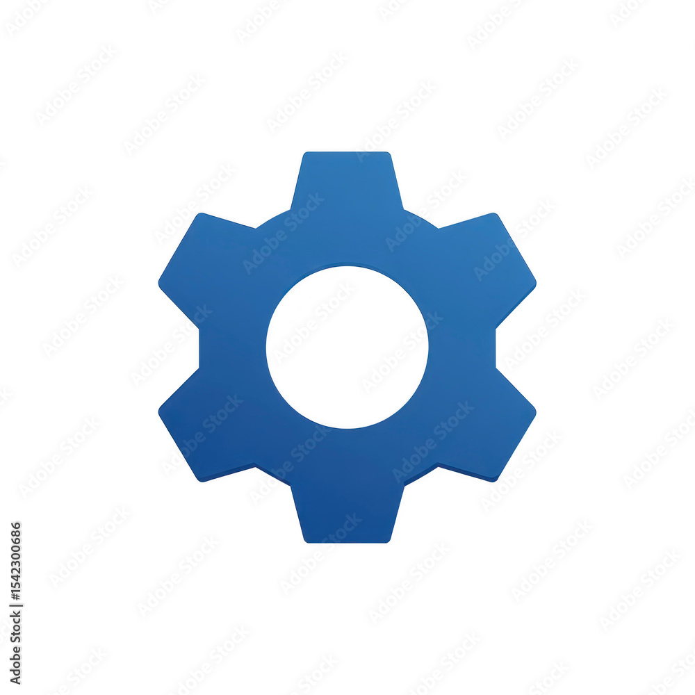 Poster blue gear icon symbolizes settings or configuration, often used in digital interfaces to represent o