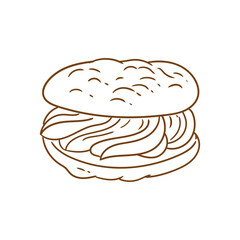 Original hand-drawn illustrations of cookies with ice cream in a linear minimalist style. For posters, bakeries, cafe menus, and graphic design.