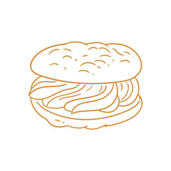 Original hand-drawn illustrations of cookies with ice cream in a linear minimalist style. For posters, bakeries, cafe menus, and graphic design.