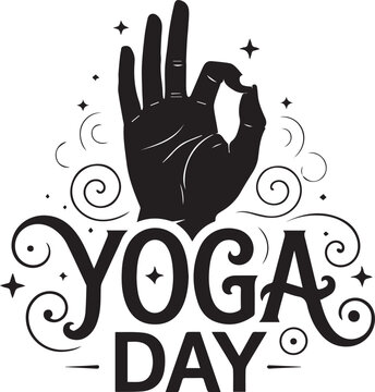 Yoga day silhouette vector illustration with hand gesture sign of okay symbol