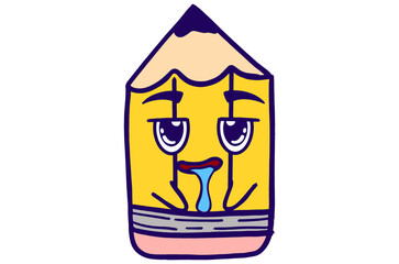 Cute Yellow Pencil Mascot Stickers With Drooling Expression