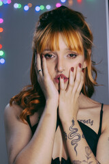 young woman with surprised face