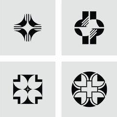 Abstract Geometric Designs Four Unique Black and White Symbols for Collaboration and Unity