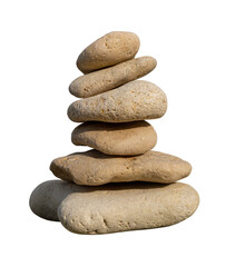 Stack of beige pebbles balancing on transparent background