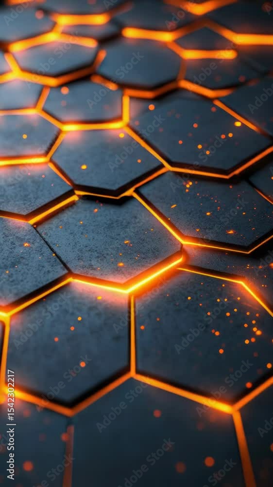 Poster close-up shot of a hexagon with radiant lights, suitable for futuristic or sci-fi concepts