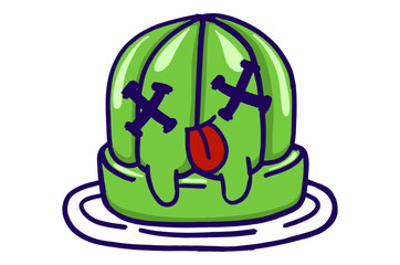Kawaii Green Jelly On A Plate Mascot Sticker Collection With Dead expression