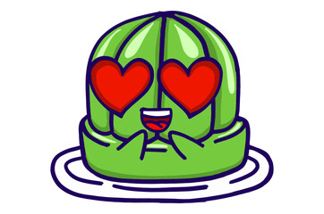 Kawaii Green Jelly On A Plate Mascot Sticker Collection With Fall in Love With Love Eyes Expression