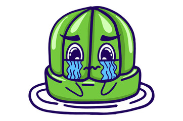 Kawaii Green Jelly On A Plate Mascot Sticker Collection With Crying Expression