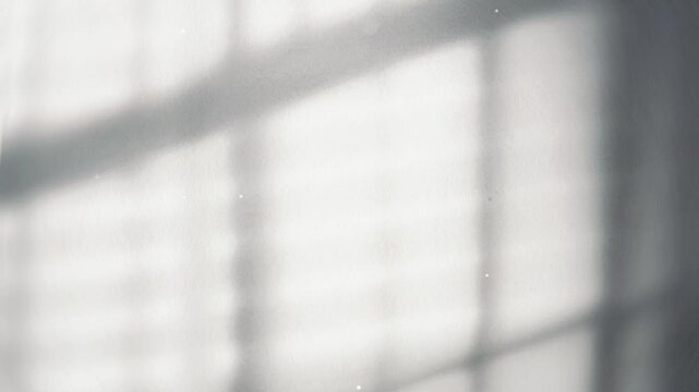 Blind Silhouette on a White Textured Wall, with Floating Dust Particles in the Light.
