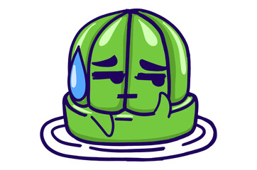 Kawaii Green Jelly On A Plate Mascot Sticker Collection With Disappointed Expression