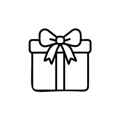 Black Outline Drawing Gift Box With Large Bow Holiday Present Icon ribbon