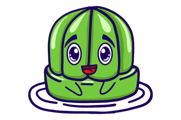 Kawaii Green Jelly On A Plate Mascot Sticker Collection With Happy Expression