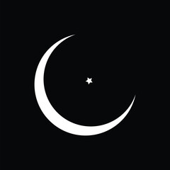 Flat icon of crescent moon with star in center. Minimal celestial vector design illustration. For astronomy, night sky, astrology, apps, celestial designs or space-themed digital and print projects.