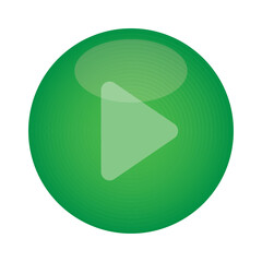 Green glossy play button. Green shiny play button sign Vector illustration isolated on a white background. Media, web and play symbol logo design, Digital Video Logo Design Template.