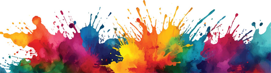 Radiant Watercolor Brush Strokes and Explosive Colorful Splashes on a White Canvas, Blending Abstract Art with a Playful, Modern Touch to Create an Exciting and Dynamic Visual Experience. 
