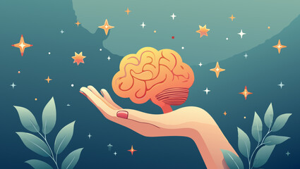 Hand Holding Glowing Brain 