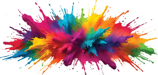 Radiant Watercolor Brush Strokes and Explosive Colorful Splashes on a White Canvas, Blending Abstract Art with a Playful, Modern Touch to Create an Exciting and Dynamic Visual Experience. 
